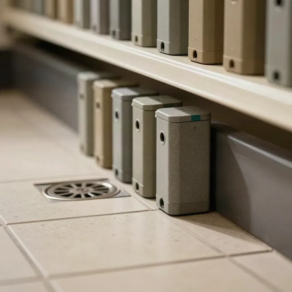 Monitor per insetti e scarico sigillato lungo il battiscopa di una dispensa